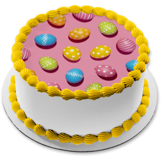 Happy Easter Colorful Easter Eggs Edible Cake Topper Image ABPID57448