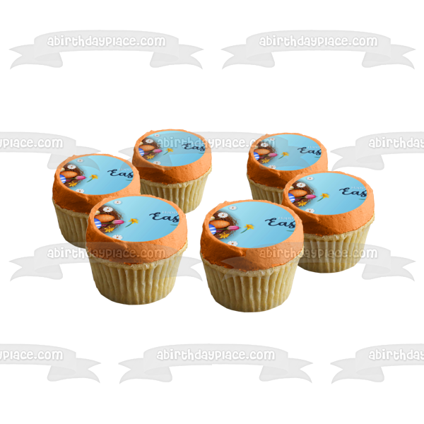 Happy Easter Colorful Flowers and Easter Eggs Edible Cake Topper Image ABPID57466