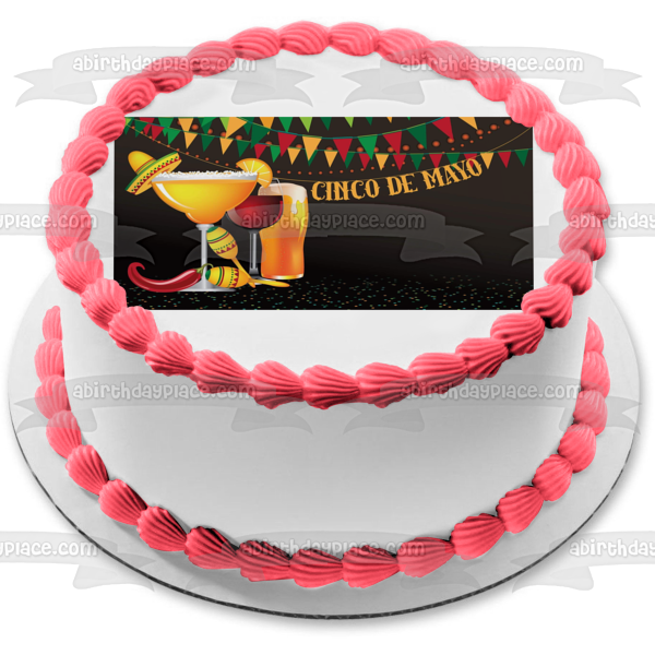 Happy Cinco De Mayo Adult Beverages and Maracas Edible Cake Topper Image ABPID57450