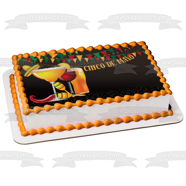 Feliz Cinco De Mayo Bebidas Para Adultos Y Maracas Adorno Comestible Para Pastel Imagen ABPID57450 