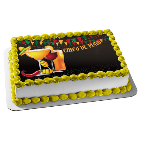 Happy Cinco De Mayo Adult Beverages and Maracas Edible Cake Topper Image ABPID57450