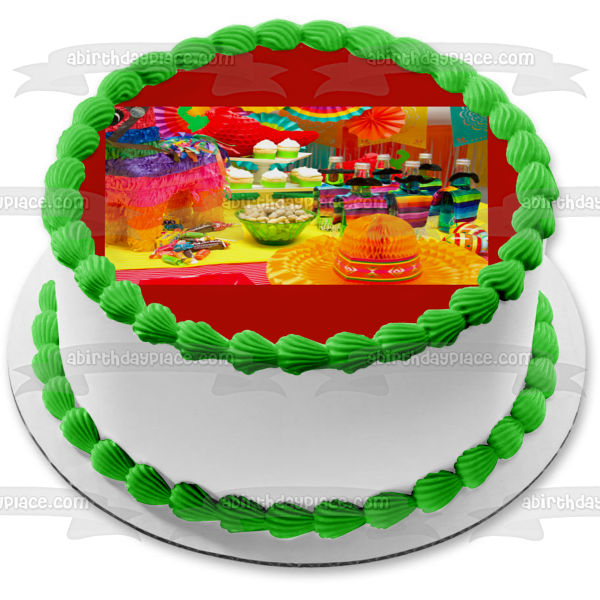 Happy Cinco De Mayo Piñatas Sombreros and Adult Beverages Edible Cake Topper Imagen ABPID57468 