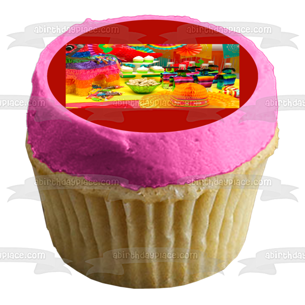 Happy Cinco De Mayo Piñatas Sombreros and Adult Beverages Edible Cake Topper Imagen ABPID57468 