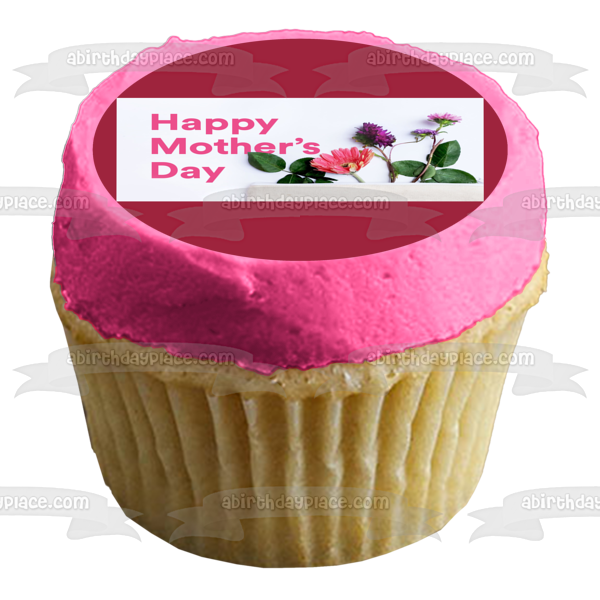 Happy Mother's Day Pink and Purple Flowers Edible Cake Topper Image ABPID57451