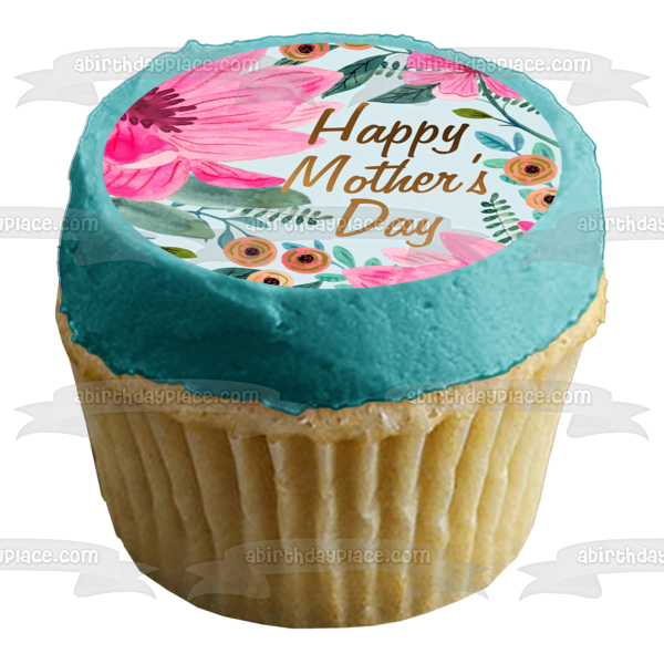 Feliz día de la madre flores coloridas decoración comestible para tarta imagen ABPID57471 
