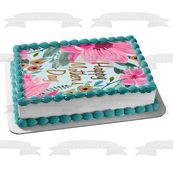 Feliz día de la madre flores coloridas decoración comestible para tarta imagen ABPID57471 