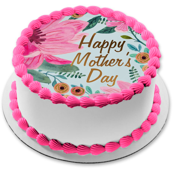 Feliz día de la madre flores coloridas decoración comestible para tarta imagen ABPID57471 