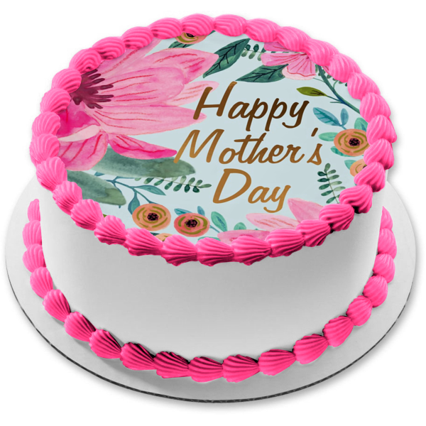 Happy Mother's Day Colorful Flowers Edible Cake Topper Image ABPID57471