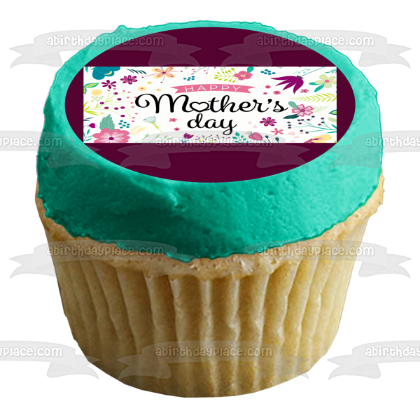 Happy Mother's Day Colorful Flowers Edible Cake Topper Image ABPID57473