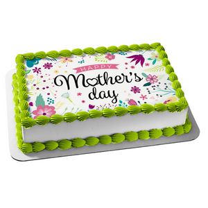 Happy Mother's Day Colorful Flowers Edible Cake Topper Image ABPID57473