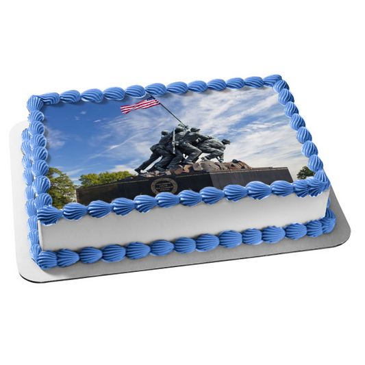 Happy Patriot's Day Soldier Sculpture with the American Flag Edible Cake Topper Image ABPID57455