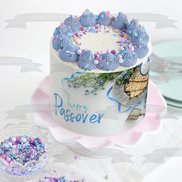 Happy Passover Biscuits Flowers and a Yamaoka Edible Cake Topper Image ABPID57457
