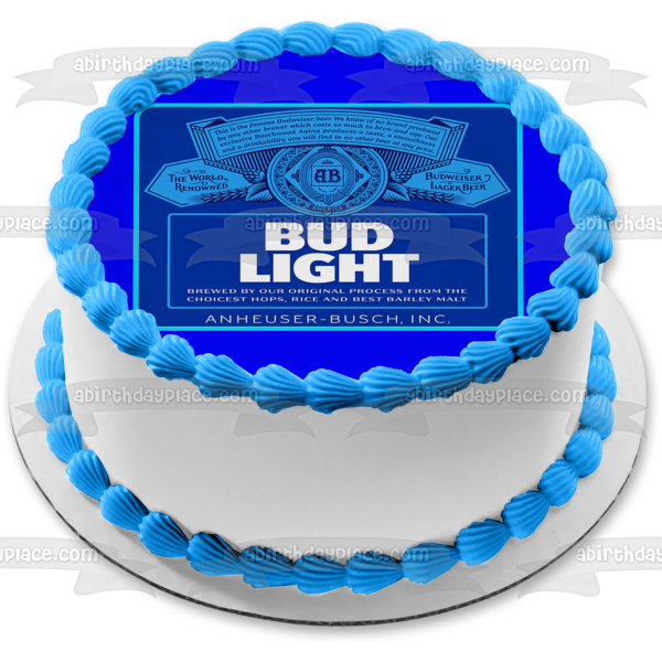 Bud Light Anheuser-Busch Label Custom Age and Message Edible Cake Topper Image ABPID57475
