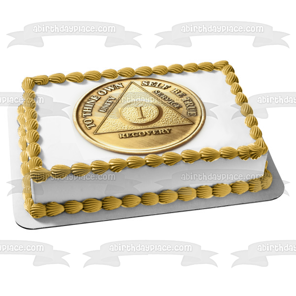 Celebrate Sobriety 1 Year Chip from Aa Edible Cake Topper Image ABPID57489