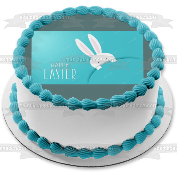Happy Easter White Bunny Edible Cake Topper Image ABPID57463