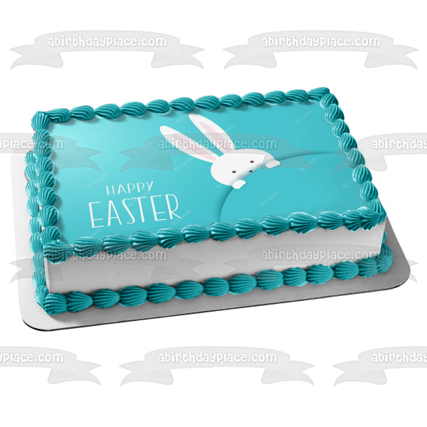 Imagen comestible para tarta con conejito blanco de Pascua feliz ABPID57463 
