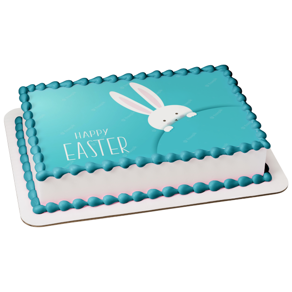 Happy Easter White Bunny Edible Cake Topper Image ABPID57463