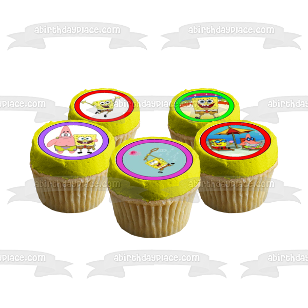 SpongeBob Squrepants and Patrick on Bikini Bottom Edible Cupcake Topper Images ABPID06839