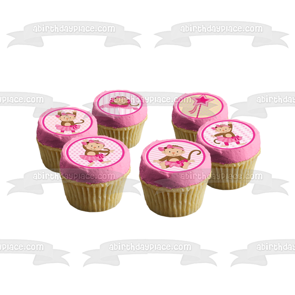 Cartoon Monkeys Girl Ballerina Tutu and Magic Wands Edible Cupcake Topper Images ABPID07200