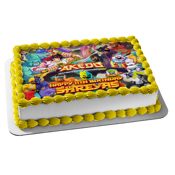 Akedo Arcade Warriors Series 4 Fantamu Sandtrap Shortout Buster Splits and Sweat Stain Edible Cake Topper Image ABPID57493