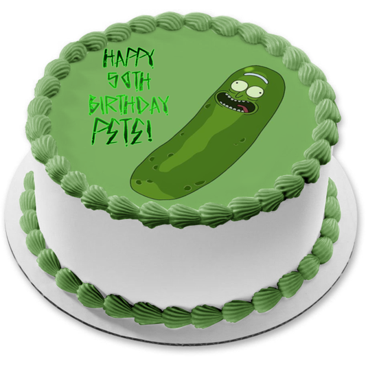 Rick and Morty Pickle Rick Sanchez with a Green Background Edible Cake Topper Image ABPID57496