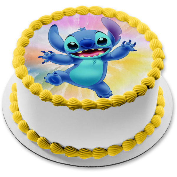Lilo and Stitch Tye Dye Background Edible Cake Topper Image ABPID57500