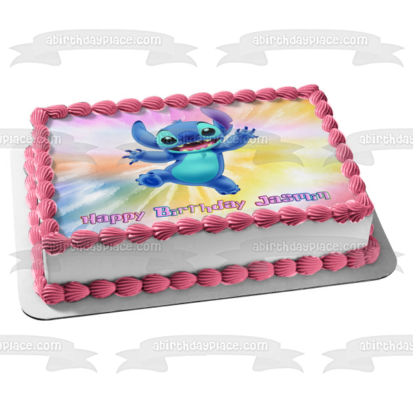 Lilo and Stitch Tye Dye Background Edible Cake Topper Image ABPID57500