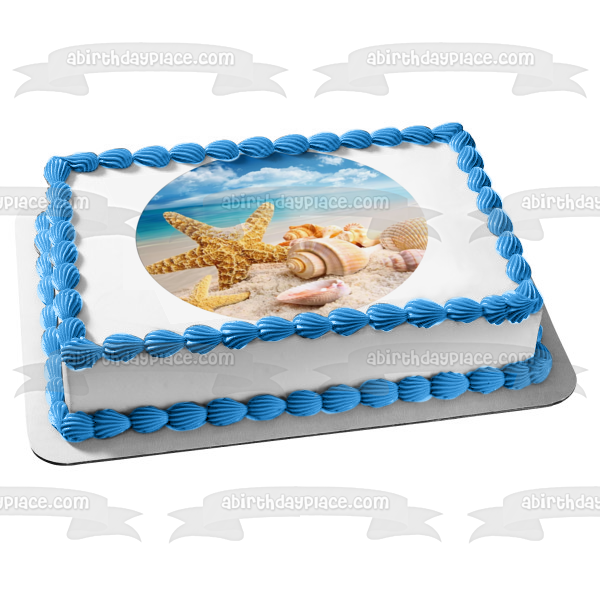 Paradise Beach Starfish Seashells Edible Cake Topper Image ABPID57506