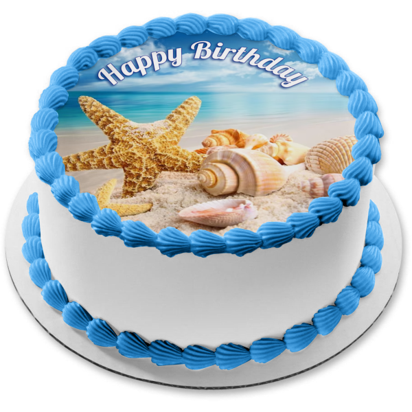 Paradise Beach Starfish Seashells Edible Cake Topper Image ABPID57506