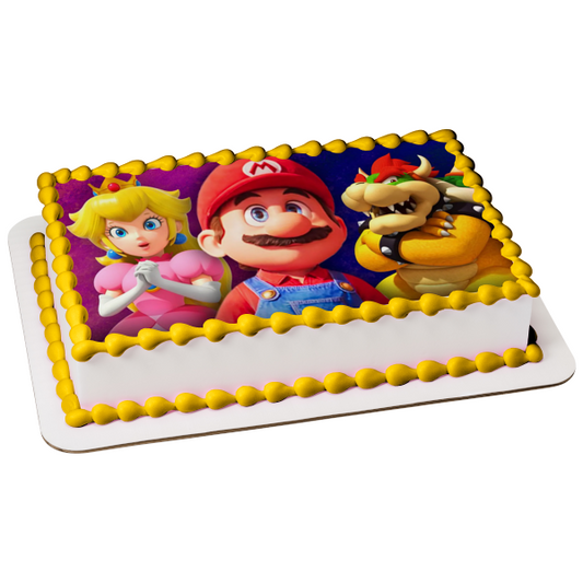 Super Mario Brothers Movie Mario Bowser and Princess Peach Edible Cake Topper Image ABPID57512