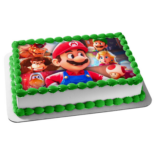 Imagen comestible para tarta de Super Mario Brothers, Toad, Princesa Peach y Bowser, imagen ABPID57517 