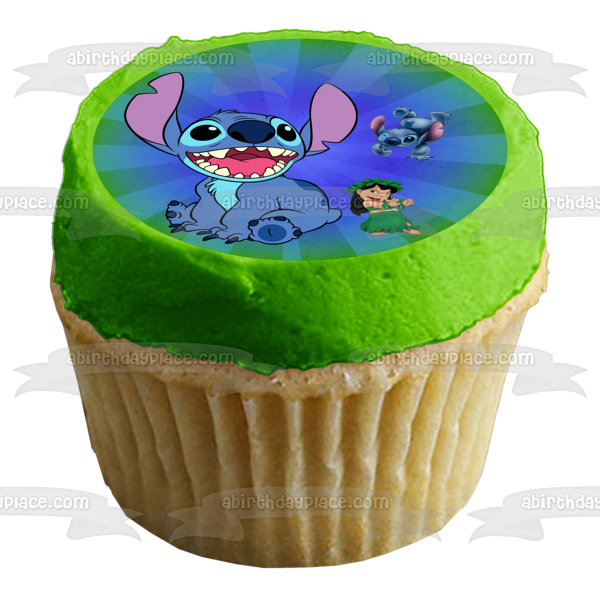 Lilo and Stitch with a Blue Green Fade Background Edible Cake Topper Image ABPID57654