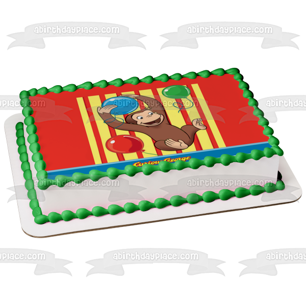 Curious George Balloons and a Circus Background Edible Cake Topper Image ABPID57658