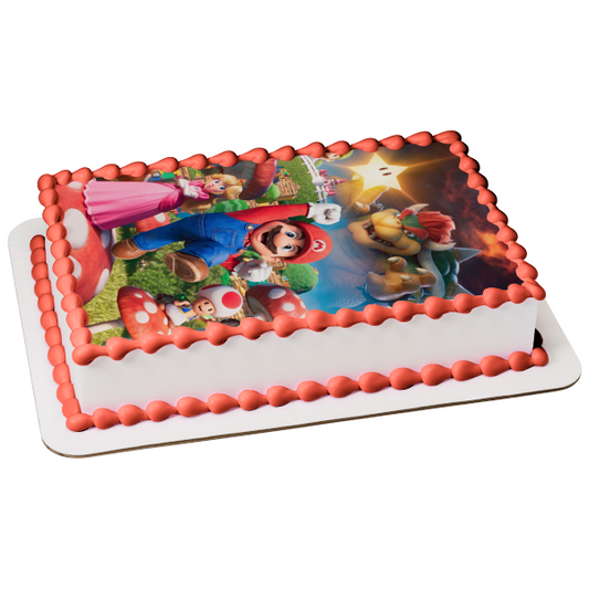 The Super Mario Bros. Movie Princess Peach Toad and Bowser Edible Cake Topper Image ABPID57603