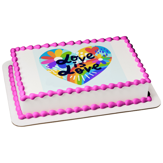 El amor es amor Corazones y flores Feliz mes del orgullo Adorno comestible para tarta Imagen ABPID57687 