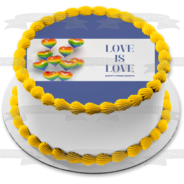 Love Is Love Happy Pride Month Lgbtqia Flag Heart Balloons Edible Cake Topper Image ABPID57688