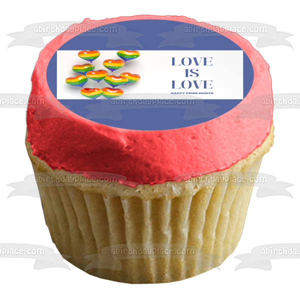 Love Is Love Happy Pride Month Lgbtqia Flag Heart Balloons Edible Cake Topper Image ABPID57688