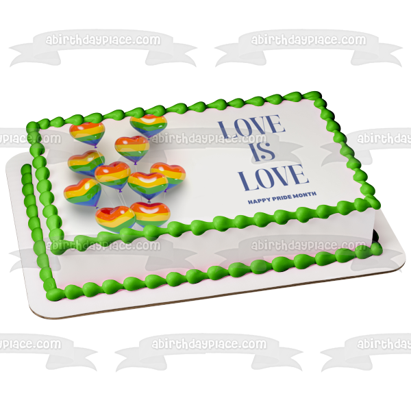 Love Is Love Happy Pride Month Lgbtqia Flag Heart Balloons Edible Cake Topper Image ABPID57688