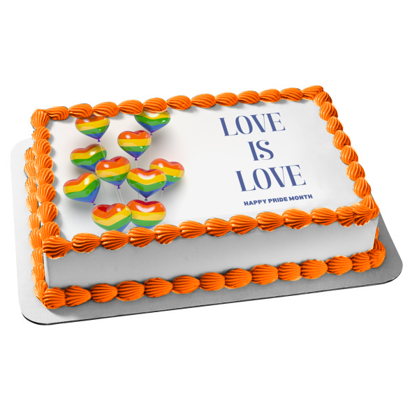 Love Is Love Happy Pride Month Lgbtqia Flag Heart Balloons Edible Cake Topper Image ABPID57688