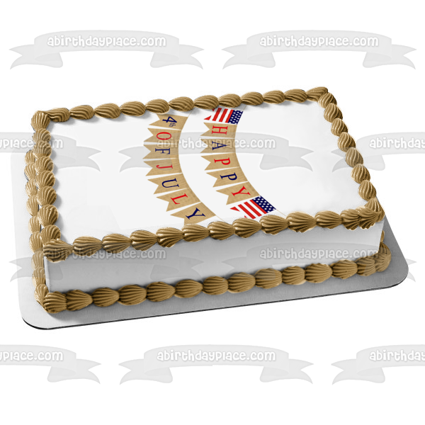 Happy 4th of July Banner with American Flags Edible Cake Topper Image ABPID57692