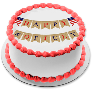 Happy 4th of July Banner with American Flags Edible Cake Topper Image ABPID57692