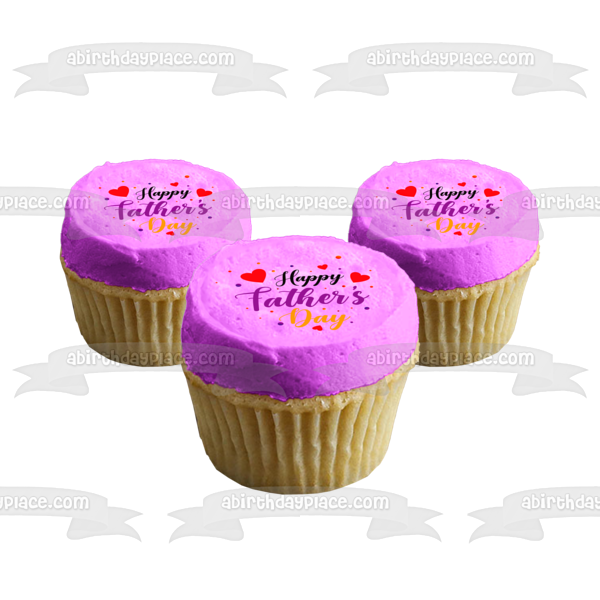 Happy Father's Day Colorful Hearts Edible Cake Topper Image ABPID57700