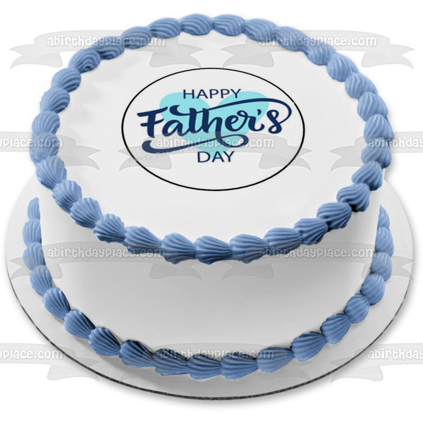 Happy Father's Day Blue Heart Edible Cake Topper Image ABPID57693