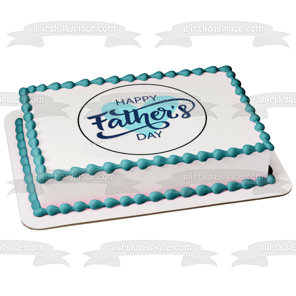 Happy Father's Day Blue Heart Edible Cake Topper Image ABPID57693