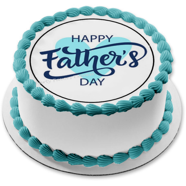 Happy Father's Day Blue Heart Edible Cake Topper Image ABPID57693