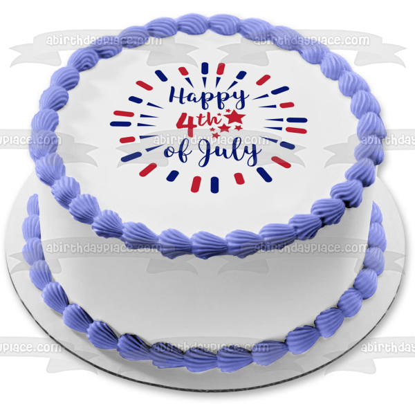 Happy 4th of July Red and Blue Stars Edible Cake Topper Image ABPID57701