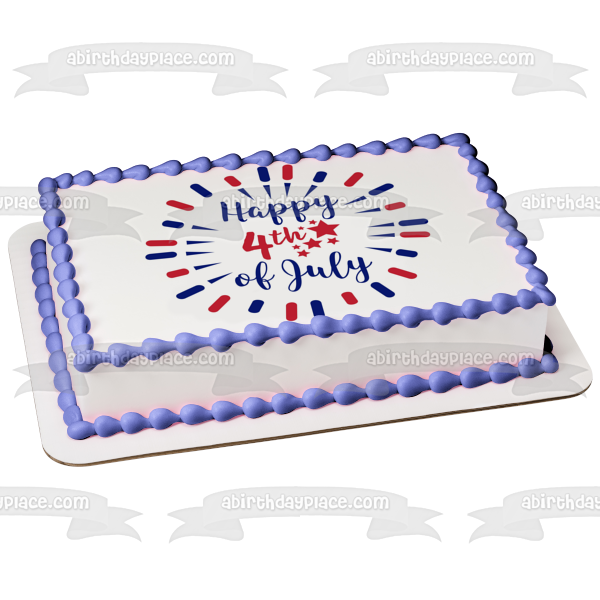 Happy 4th of July Red and Blue Stars Edible Cake Topper Image ABPID57701