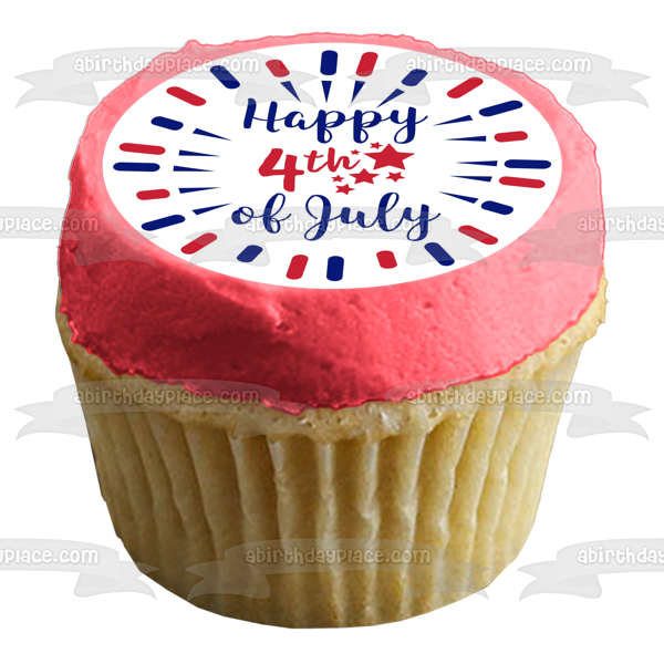 Happy 4th of July Red and Blue Stars Edible Cake Topper Image ABPID57701