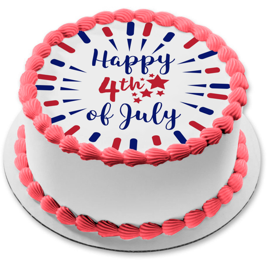 Happy 4th of July Red and Blue Stars Edible Cake Topper Image ABPID57701