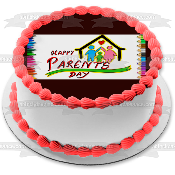 Feliz día de los padres, familia y corazones, decoración comestible para tarta, imagen ABPID57702 